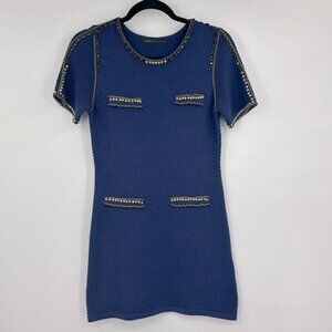 Marc Jacobs Navy Blue Knit Dress with Gold Chain & Pearl Embellishments‎